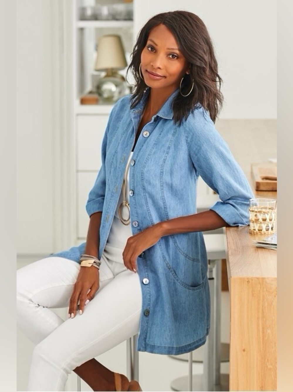 Soft Surroundings Rendezvous Chambray Shirt Jacket Tunic NWT Large